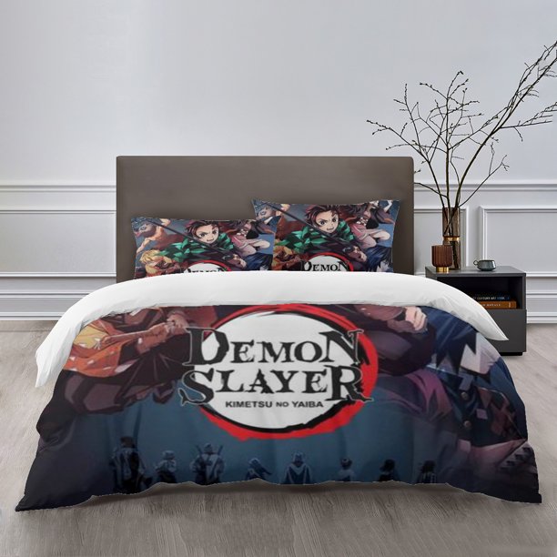 demon slayer Bedding Sets Bed Cartoon Duvet Cover Lightweight 3 Piece Bet Sets for Kids Boys Girls