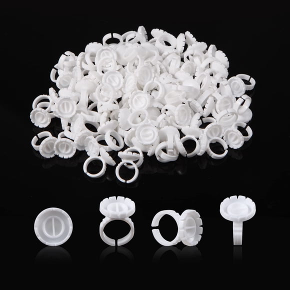 Anillos para pegamento Dimsem para extensiones de pestañas, 100 piezas, blanco