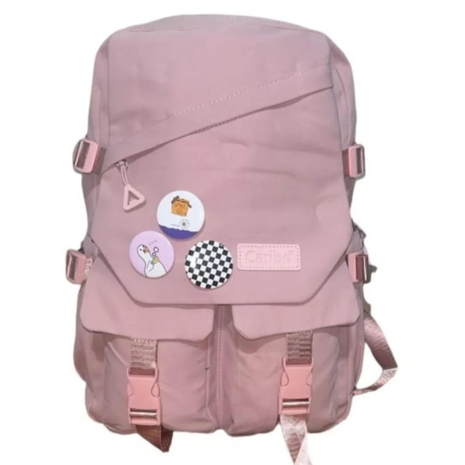 Clickdescuento - Mochila Juvenil Escolar Con Insignias Rosa