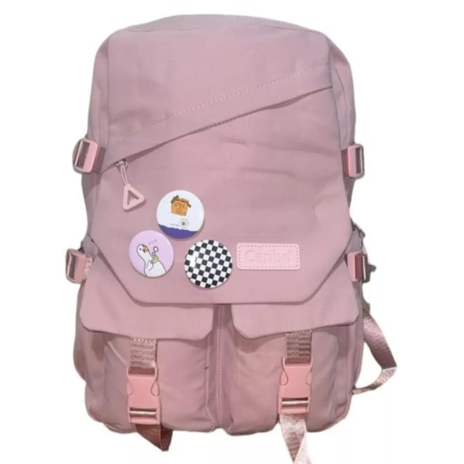 Clickdescuento - Mochila Juvenil Escolar Con Insignias Rosa