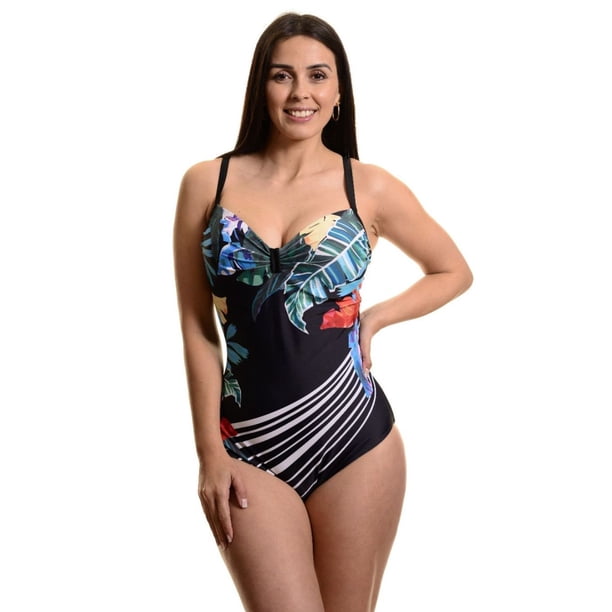 Traje De Baño Entero Mujer Estampado Una Pieza Diseño Hojas 8332