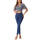 thumbnail image 2 of INSPIRE CHIC Blusa corta floral para mujer con cuello en V, mangas acampanadas y dobladillo fruncido, gris azul XS, 2 of 6