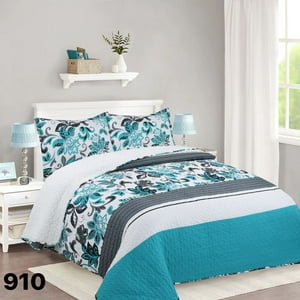 Genérico - Cubrecama Quilt Sherpa 2 Plazas - Turquesa Hojas M910