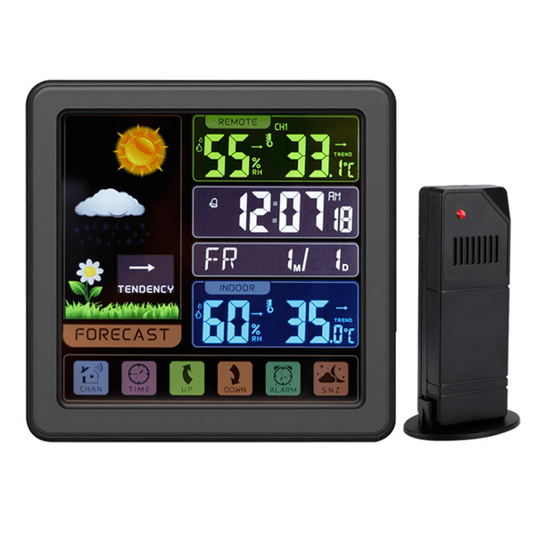 Reloj despertador con estación meteorológica para dormitorios, termómetro inalámbrico para interiores y exteriores, monitor de temperatura y humedad.
