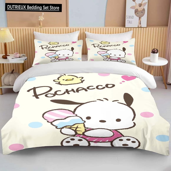 Kawaii Sanrio Pochacco Printed Bedding Set Cartoon Anime Duvet Cover Comforter Pillowcase Boys Girls Children Adults King Gift Bed Sheets