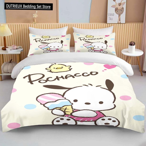 Kawaii Sanrio Pochacco Printed Bedding Set Cartoon Anime Duvet Cover Comforter Pillowcase Boys Girls Children Adults King Gift Bed Sheets
