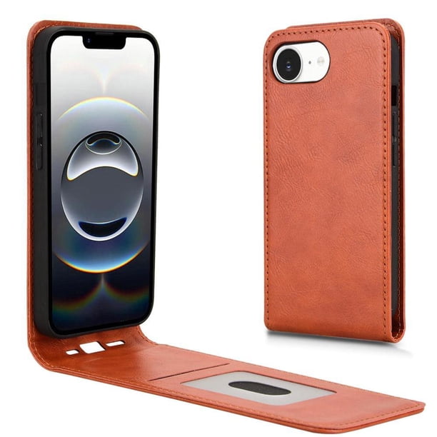 Funda tipo folio para iPhone 16E con soporte magnético y protección para la cámara Marrón