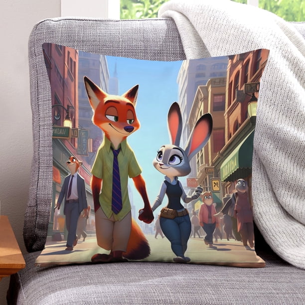 Zootopia Fundas de almohada de terciopelo con tema, regalos de funda de almohada, decoración para el hogar, cojín de lanzar, regalo de cumpleaños para fans y parejas. 45cm x 45cm.