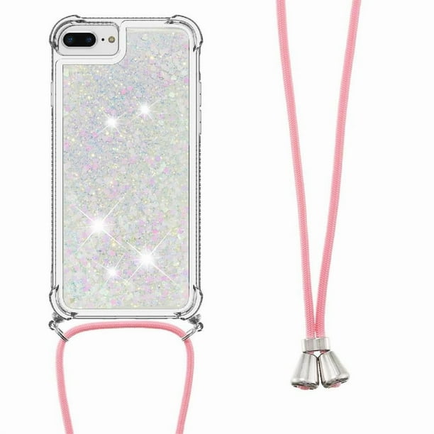 Funda FOXDOCK para iPhone 7 Plus/8 Plus con Cuerda Ajustable, Brillo Líquido, Protección Antigolpes y Lente – Ideal para Regalo