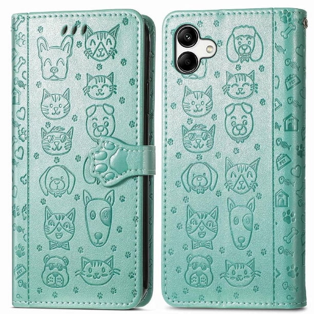 Funda Cartera FOXDOCK para Samsung Galaxy A04 , Flip PU con Relieve de Gatos y Perros, Tarjetero y Soporte