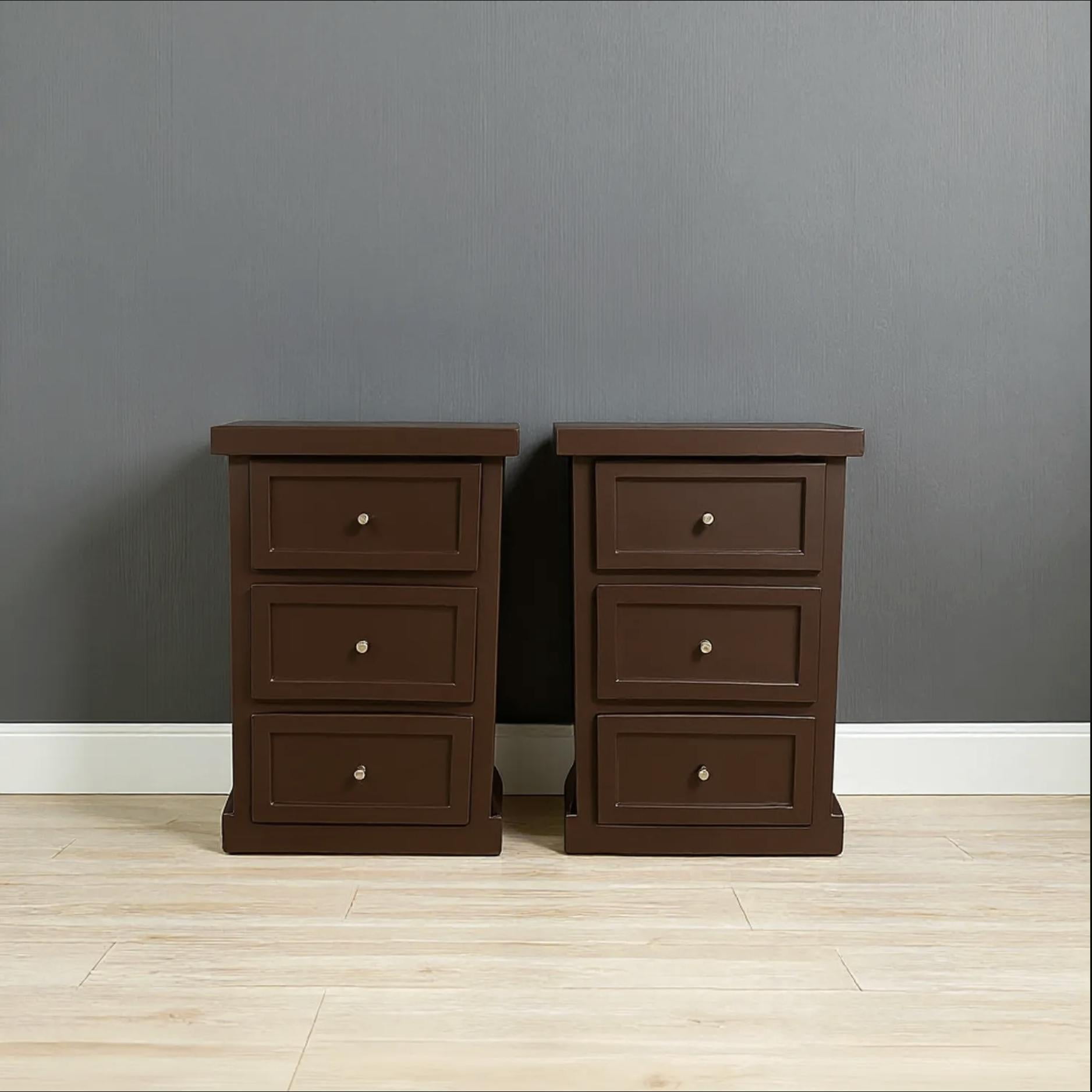 Arca Muebles - Par De Velador De Madera 3 Cajones 45x40x70 Color Café Chocolate