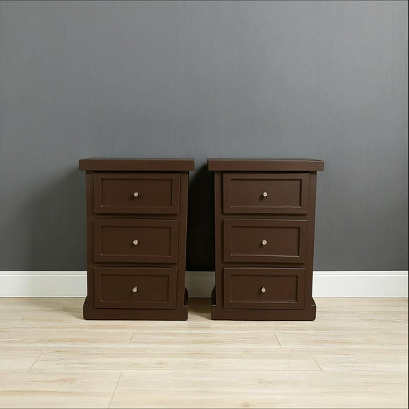 Par de Velador de Madera 3 cajones 45x40x70 color café chocolate