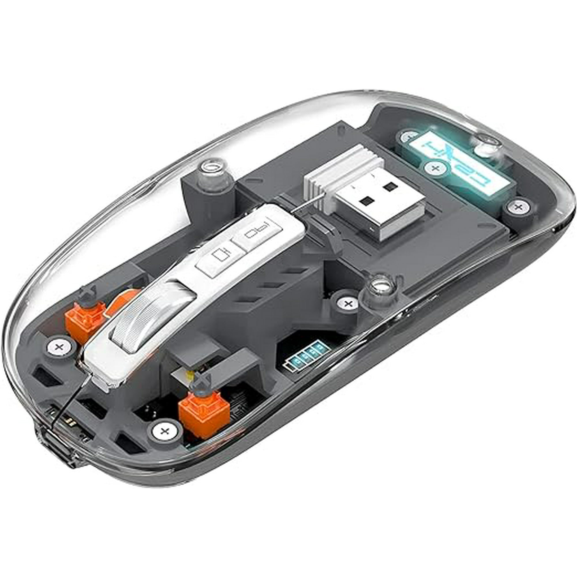 Veat00l - Mouse Inalámbrico Transparente, Mouse Bluetooth 5.3, Mouse Recargable Ergonómico Con Receptor Usb, Silencioso Click, Ratón 3 Modos(2.4g/5.2/5.2), Ratón Óptico Ajustable Dpi Ratón Para Portátil,pc,mac