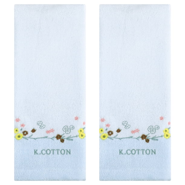 REGALWOVEN Toallas de Mano de Baño Bordadas con Flores, Juego de Toallas Decorativas de Algodón Puro Suave y Absorbente (13 x 29 Pulgadas) Azul 2 Piezas