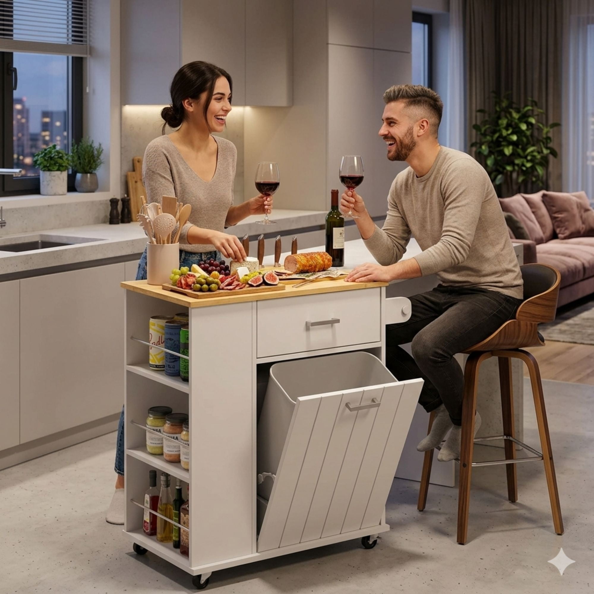 Velazio - Isla De Cocina Blanca Mesa Alta Mueble Organizador Multiuso Auxiliar