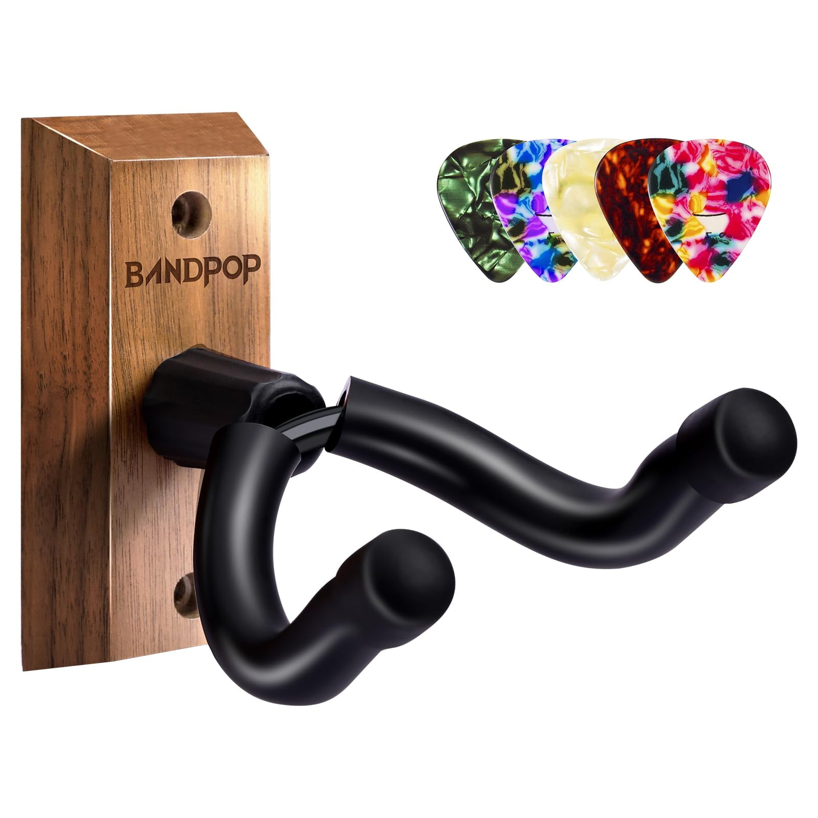 Soporte De Pared Para Guitarra Bandpop Black Walnut Con 5 Púas