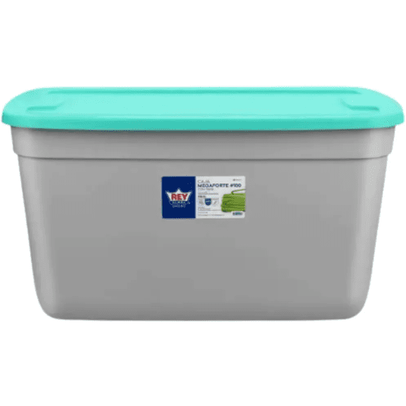 Caja Organizadora Reforzada 120 Litros Megaforte Gris Tapa Turquesa