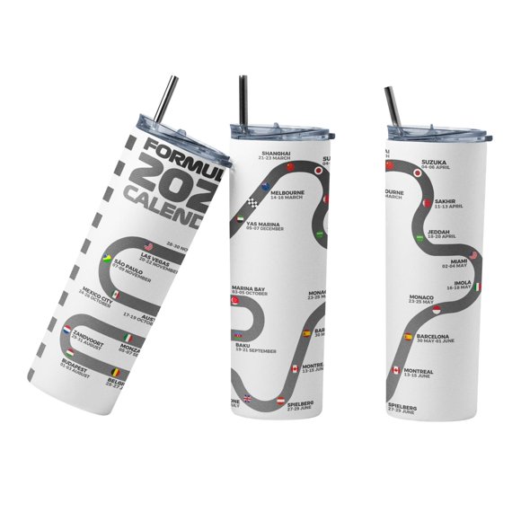 Termo Botella Térmica Calendario F1 2025 Carrera Mug Auto blanco