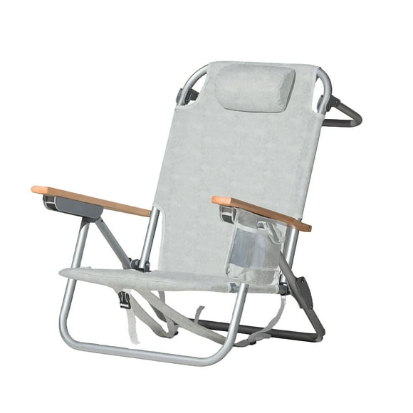 Silla De Playa Aluminio Madera Y Tela Resistente Gris Miglu