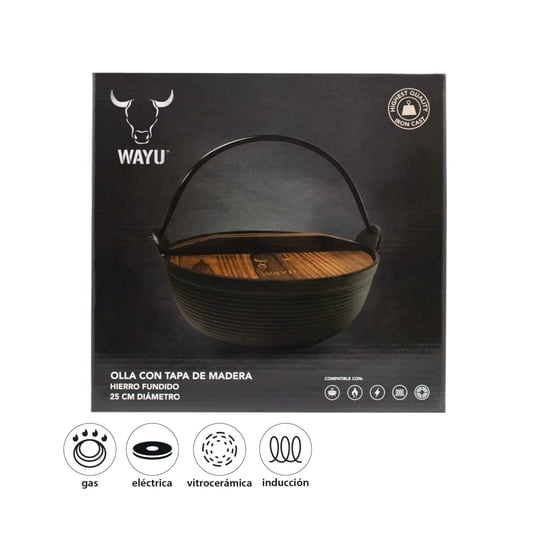 Olla Con Tapa De Madera 6902221290519 Hierro Fundido Negro-café Wayu