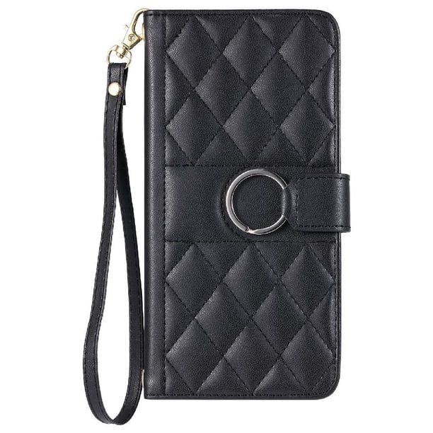 Funda Acolchada con Anilla y Correa para Samsung Galaxy S23 Ultra Slots para Tarjetas Negro