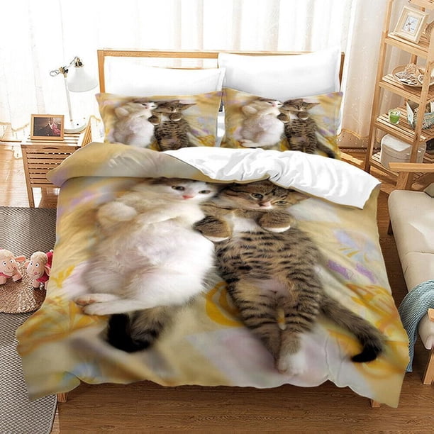 Cute Cat Series Quilt Duvet Cover Set Bedding Bedspread Super 3-Piece Bedding Set