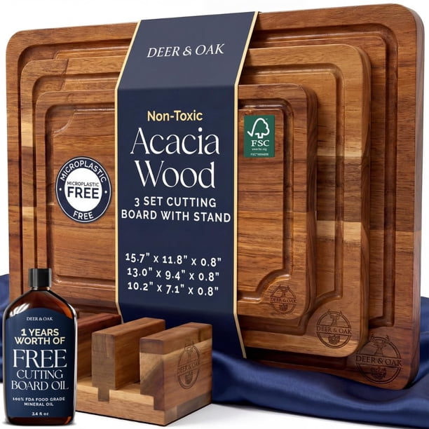 Juego De Tablas De Cortar De Madera De Acacia Y Ciervo Y Roble Con Soporte 100 Ml De Aceite