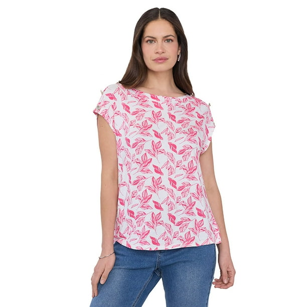 Polera Mujer Botones Rosado Flores Corona