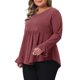 thumbnail image 4 of Agnes Orinda Conjuntos de Halloween para Mujeres Tallas Grandes Tops de Escuela Universitaria Mangas con Volantes Dobladillo Curvado Plisado Peplum Cuello en V Blusas Informales Túnica 4X Burdeos, 4 of 6