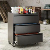 Recilock - Gabinete Metálico Bajo Con Ruedas 3 Cajones - Linea Black Gl-004