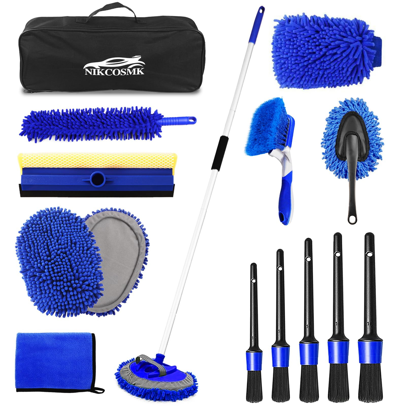 Nikcosmk - Kit De Cepillos Para Lavado De Autos Nikcosmok De 62 Pulgadas Con Cabezal De Chenilla Y Accesorios