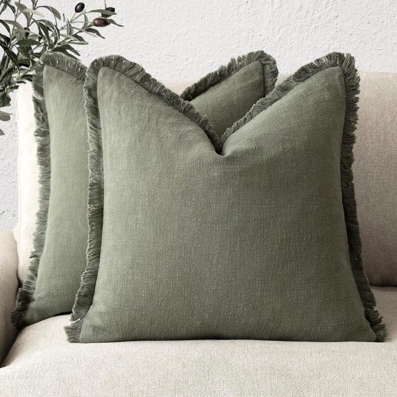 Foindtower Decorative Linen Fringe Throw Pillow Covers 18x18