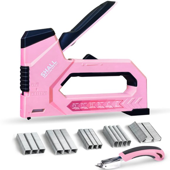 Grapadora de tapicería Staple Gun SHALL 6 en 1, color rosa, muy resistente