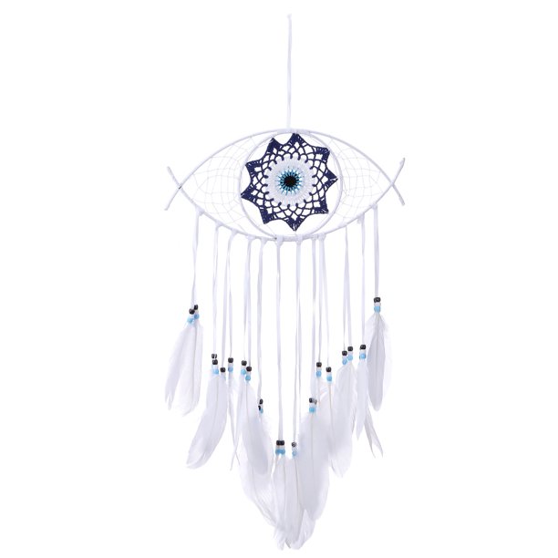 Uxcell Atrapasueños de Ojo Malvado, Colgante de Pared de Macramé de Ojo Malvado, Blanco