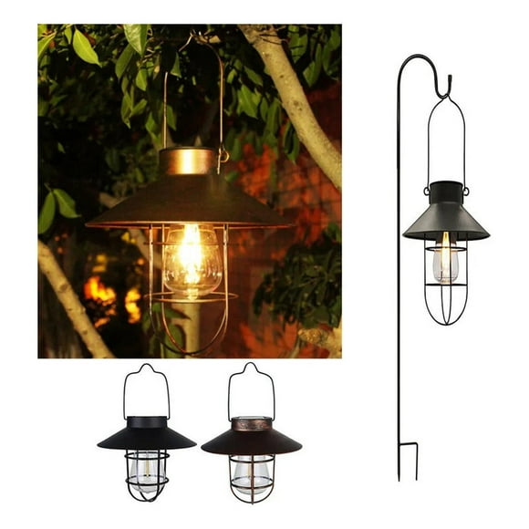 Lampara Solar Farol Vintage Estaca Colgante Para Jardín negro