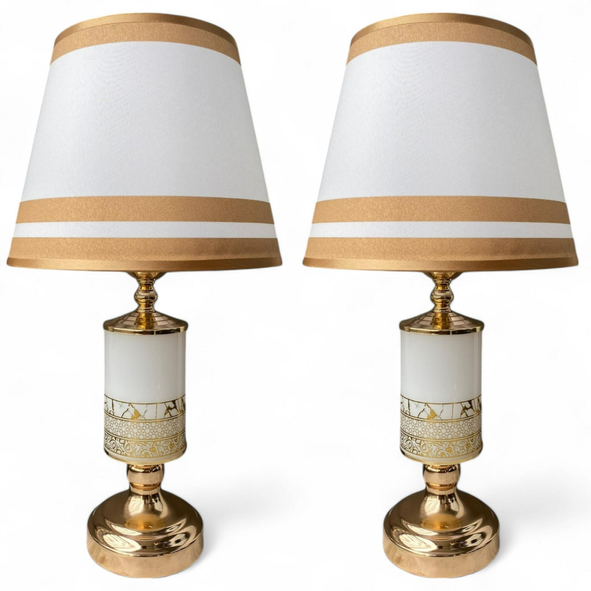 Genérica - Lámpara De Velador Mesa Decoración Dormitorio Living Pantalla Blanca Con Dorado Minimalista E27 Pack De 2