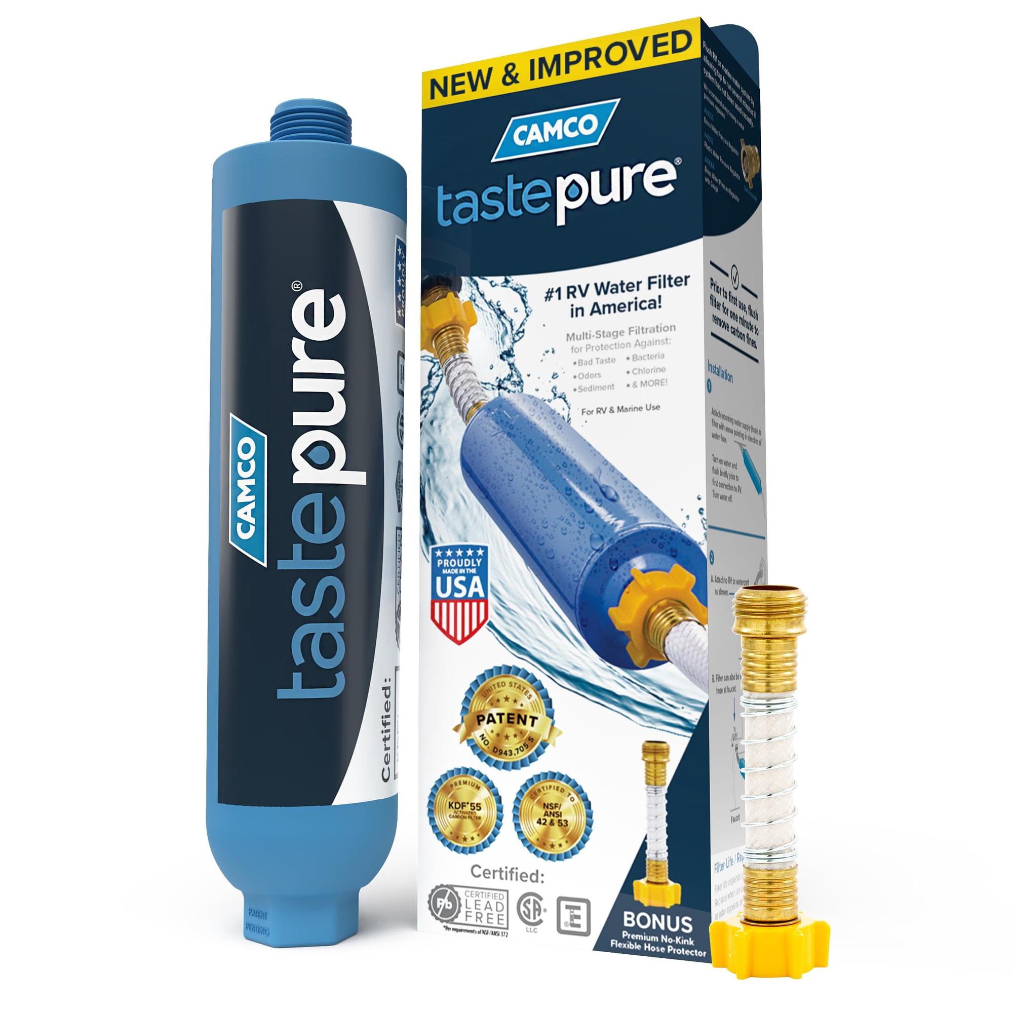Filtro De Agua Camco Tastepure Rv Con Protector De Manguera Flexible