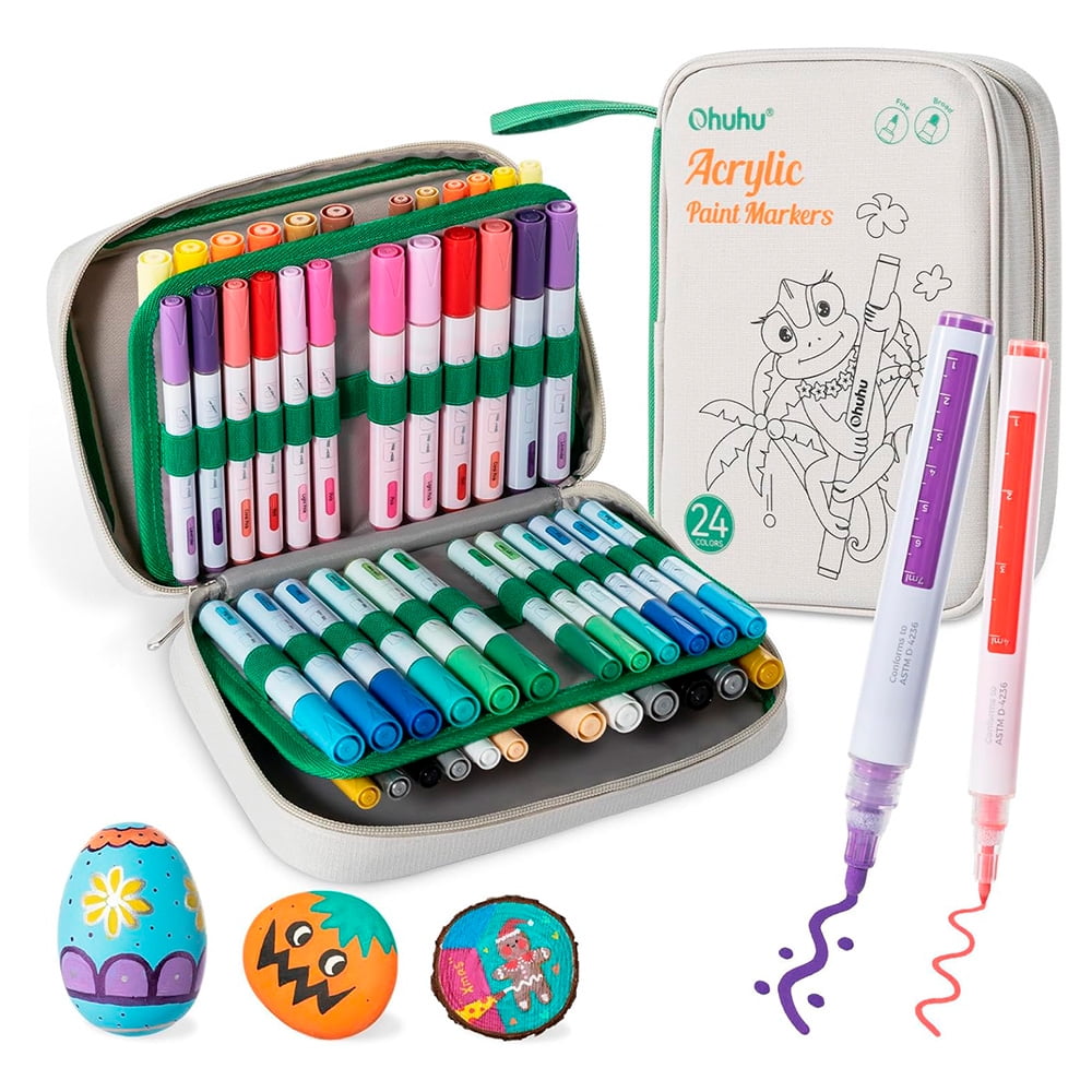 Ohuhu 48 Marcadores Acrílicos 24 Colores Fina Y Reversible
