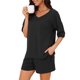 thumbnail image 4 of INSPIRE CHIC Conjuntos de Salón para Mujeres 2026 Verano Acanalado Cuello en V Casual Suelto Conjuntos a Juego 2 Piezas Conjunto Corto Pijamas con Bolsillos L Negro, 4 of 6