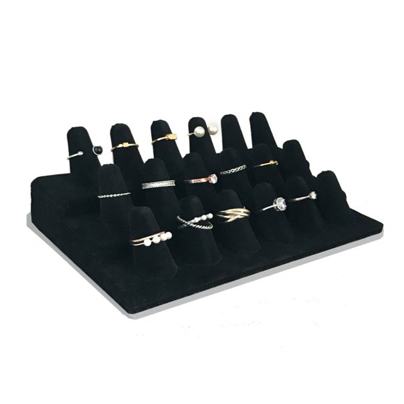 Expositor de anillos 7TH VELVET de terciopelo negro con 18 soportes tipo dedo