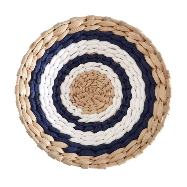 Cesta de pared tejida colgante, cesta de algas marinas, cesta de pared bohemia, cesta de tejido circular rústica plana para sala de estar, granja, decoración del hogar 30 cm estilo A