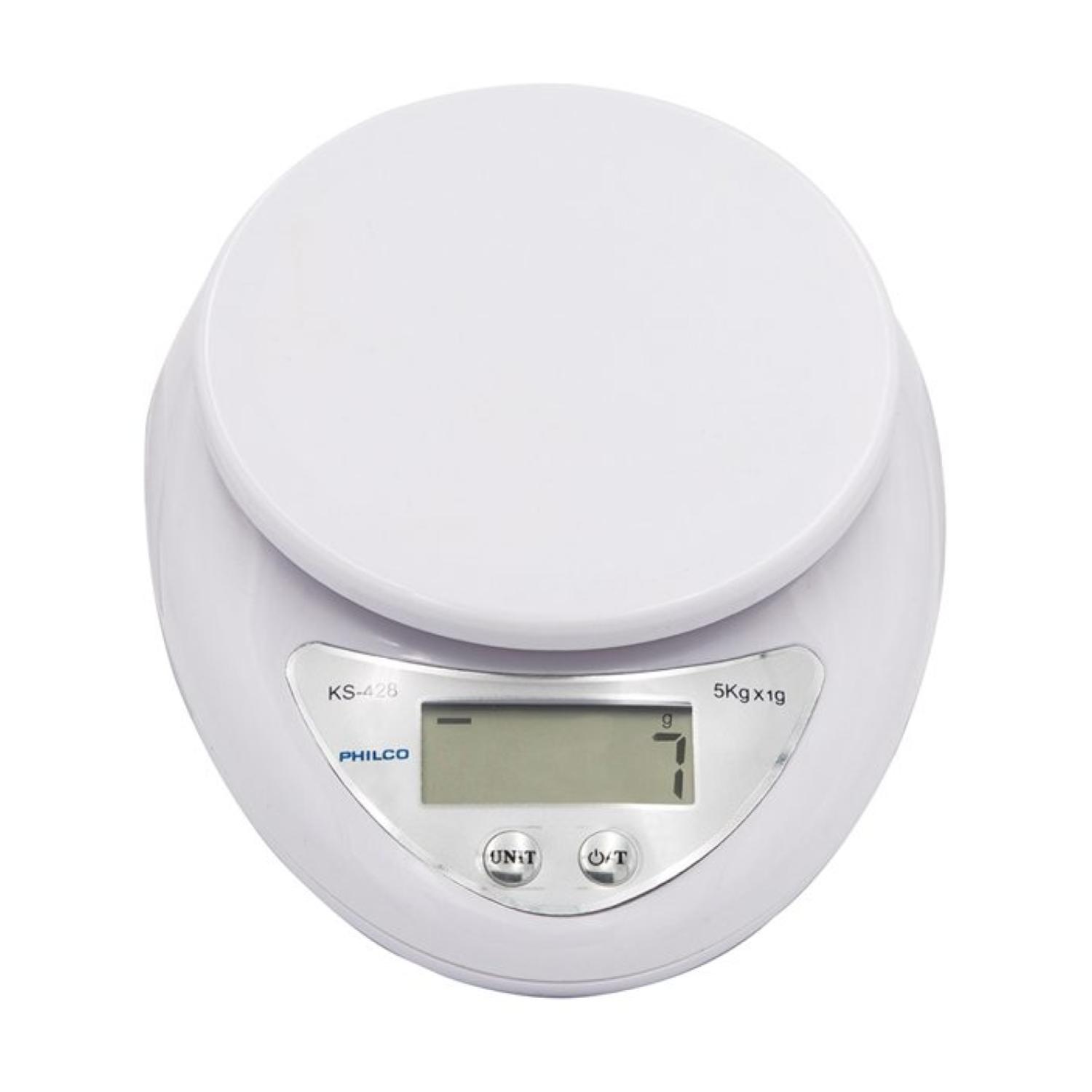 Philco - Pesa Balanza Digital De Cocina 5Kg Blanco
