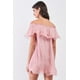 thumbnail image 2 of Vestido Mini Rosa Plisado con Hombros Descubiertos y Doble Capa con Ribete de Volantes (Talla XS), 2 of 3