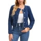 thumbnail image 1 of INSPIRE CHIC Chaqueta de Mezclilla para Mujer sin Cuello Borde Deshilachado Manga Larga Botón Frontal Chaquetas de Jean Cortas XL Azul Oscuro, 1 of 6