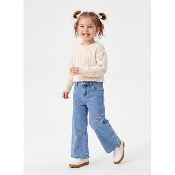 Pantal n Jeans Mezclilla Ni a Dise os Brillo Lazos
