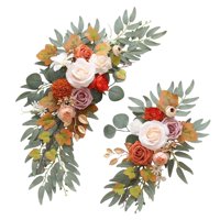 Magideal - 2X Arco De Boda Con Flores, Letrero De Bienvenida, Decoración, Arreglo Floral, Guirnalda De Fondo, Guirnalda De Flores Artificiales Para Aniversario Naranja