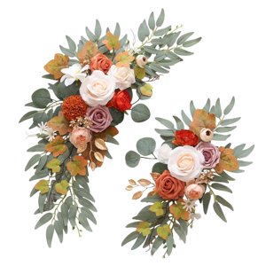 Magideal - 2X Arco De Boda Con Flores, Letrero De Bienvenida, Decoración, Arreglo Floral, Guirnalda De Fondo, Guirnalda De Flores Artificiales Para Aniversario Naranja