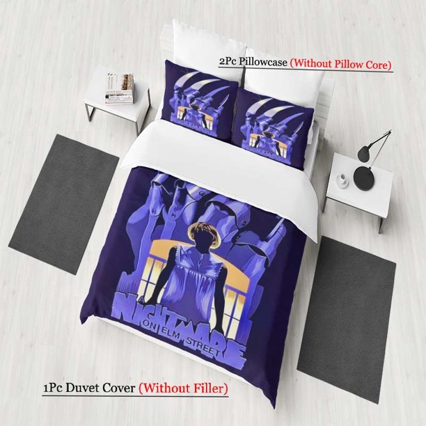Classic Horror Movie A Nightmare on Elm Street Poster Pattern Three-Piece Set Soft And Comfortable Bedding Set