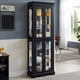 thumbnail image 1 of Lighted Glass Curio Display Cabinet with Wood Frame - Elegant Glass Storage for Wine, Toys & Collectibles - Perfect for Living Room, Kitchen & Pantry - Bulb Included, Black, 1 of 3