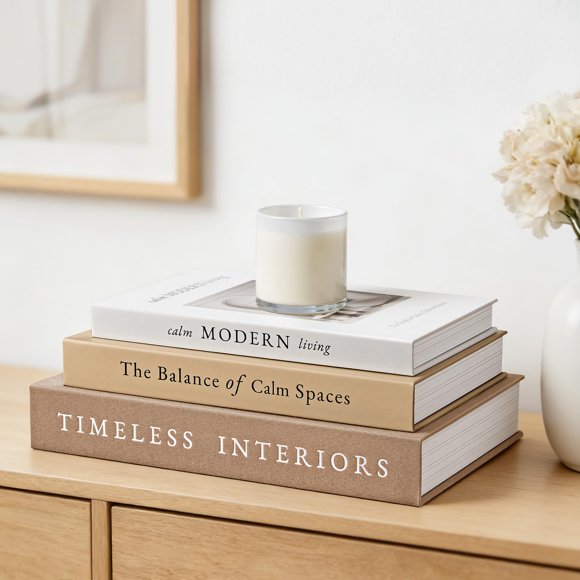 JARLINK Libros Decorativos – Set de 3 en tono Avena para almacenamiento